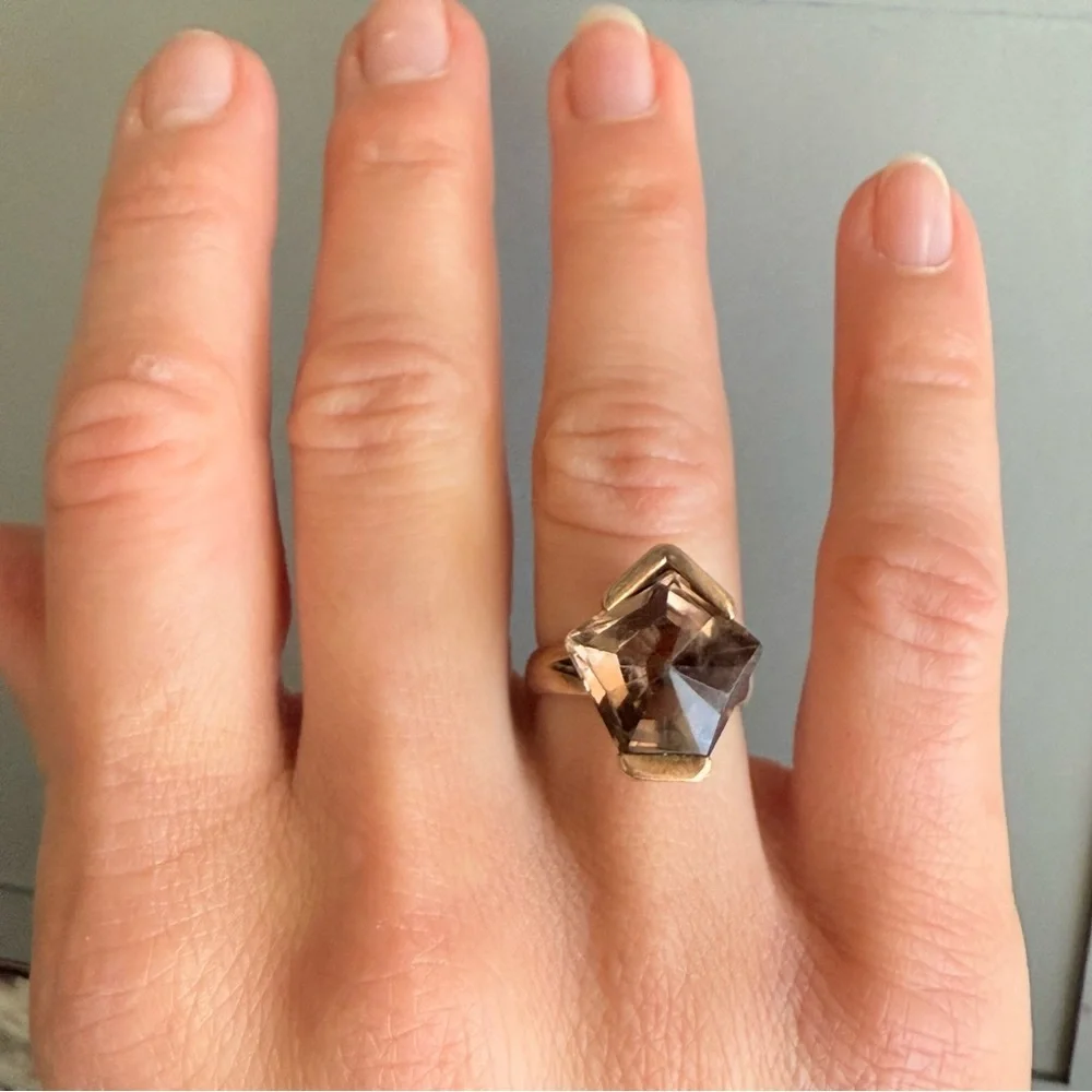 Estate Solid 14k Rose Gold Smoky Topaz Geometric Modernist Vintage Cockt…